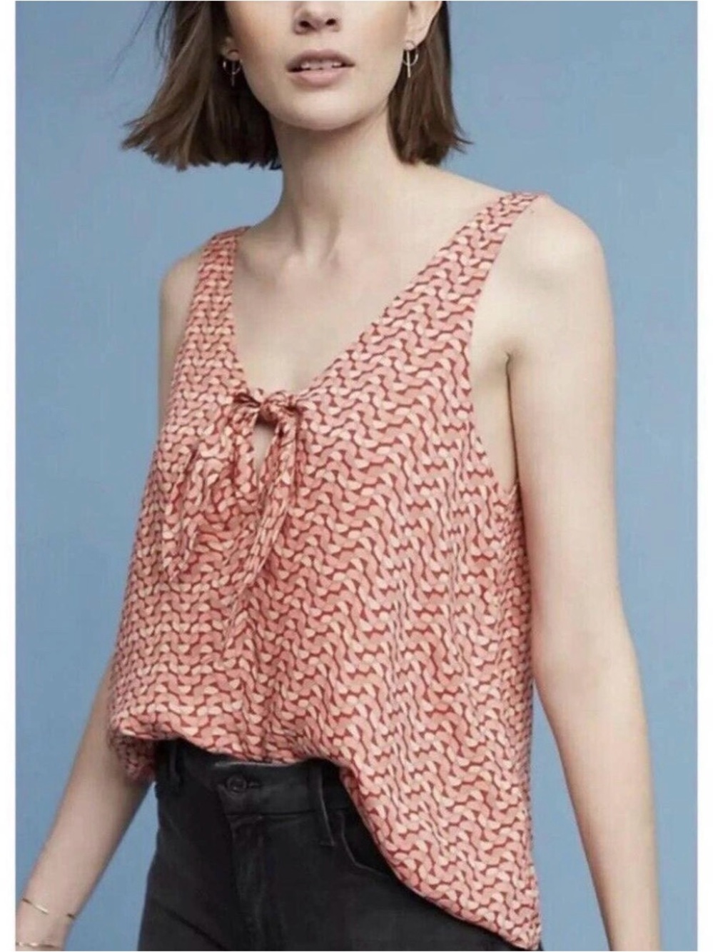 Maeve Coral Pink Tie-Front Printed Camisole